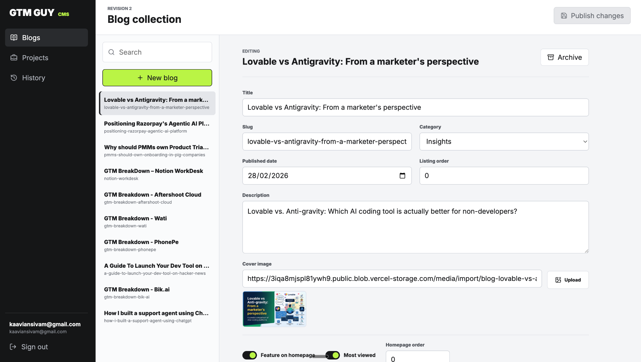The custom GTM Guy portfolio CMS editor