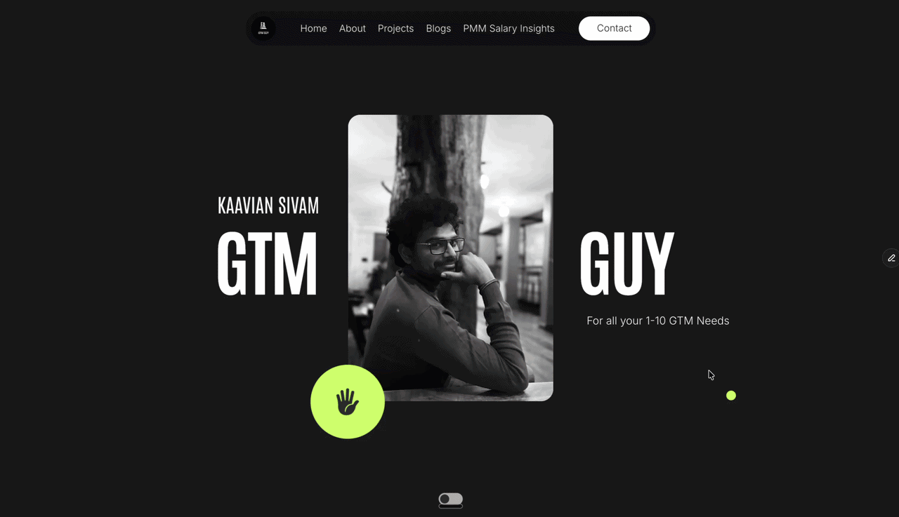 The animated Framer version of the GTM Guy portfolio