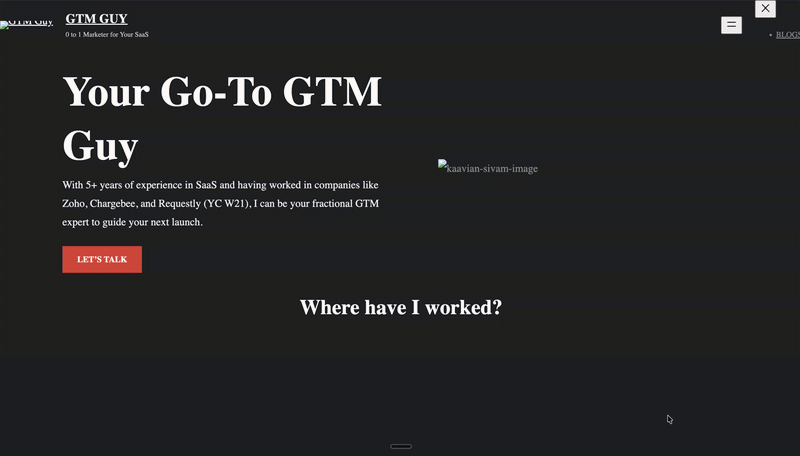 The original dark WordPress version of the GTM Guy portfolio
